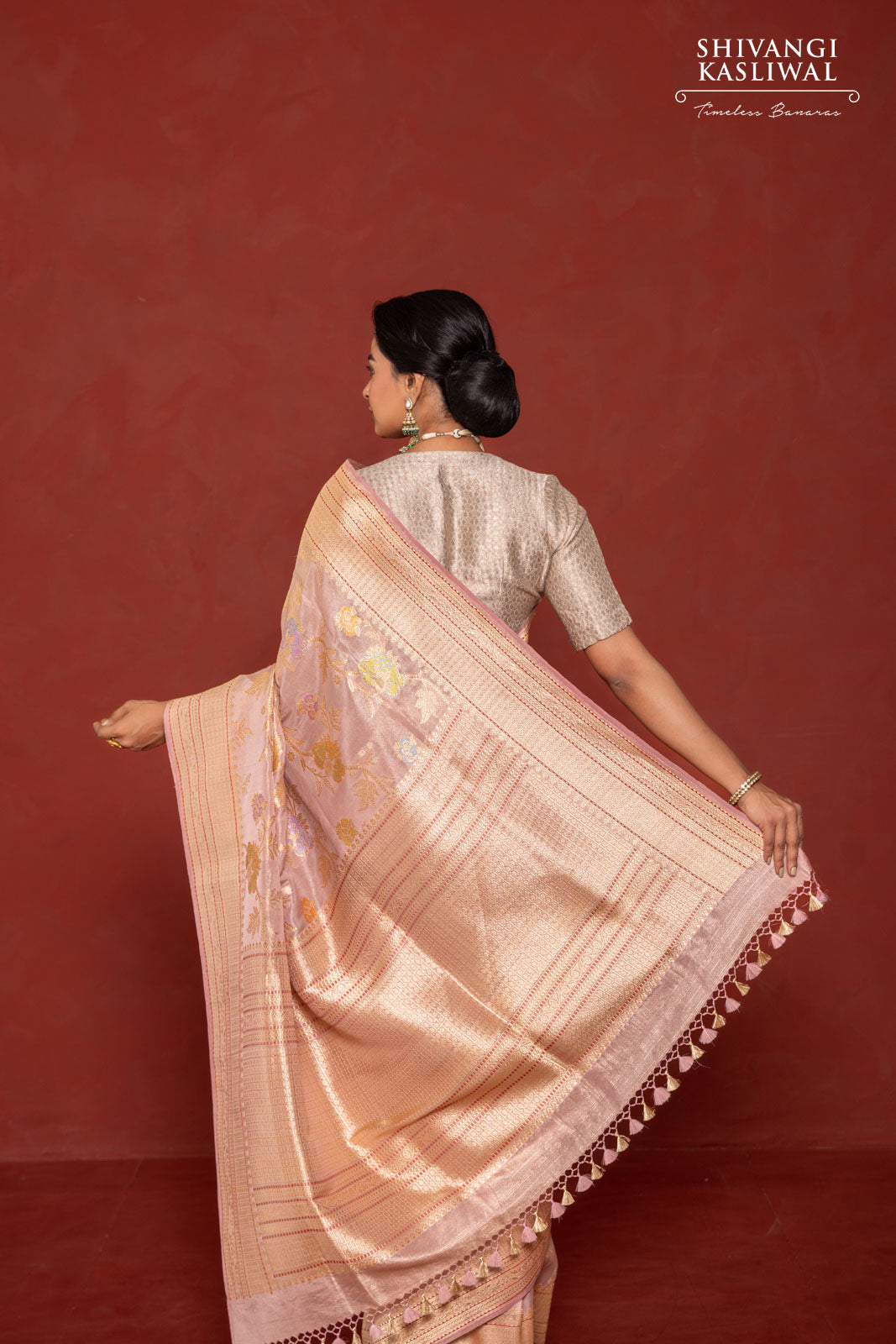 Baby Pink Handwoven Banarasi Kadhua Silk Tissue Saree