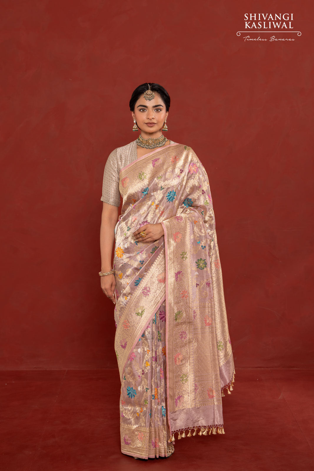 Baby Pink Handwoven Banarasi Kadhua Silk Tissue Saree