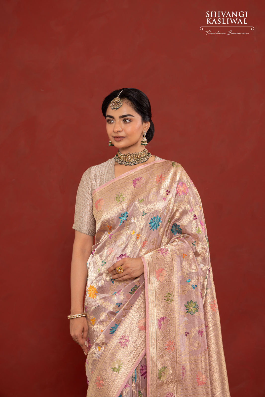 Baby Pink Handwoven Banarasi Kadhua Silk Tissue Saree