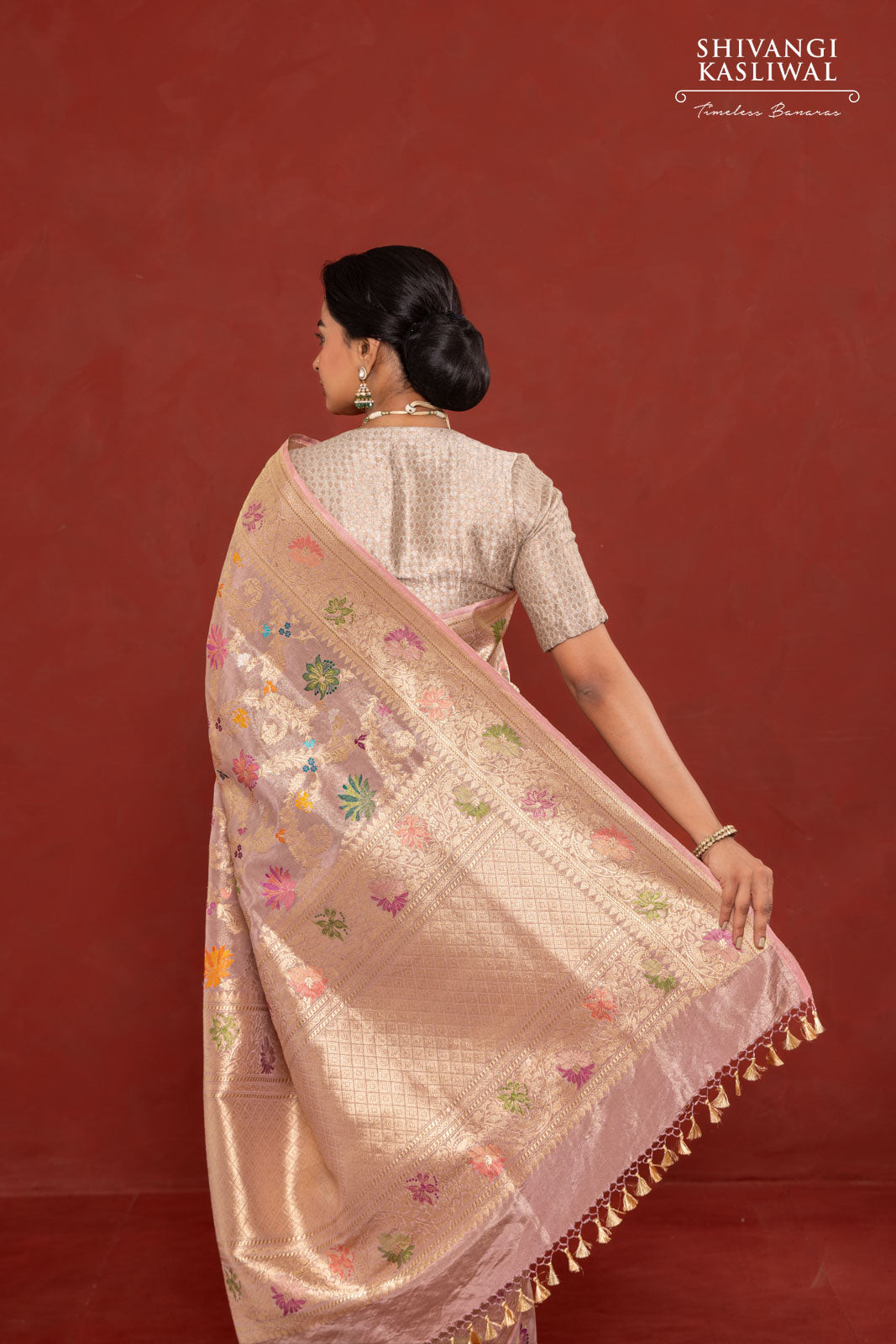 Baby Pink Handwoven Banarasi Kadhua Silk Tissue Saree