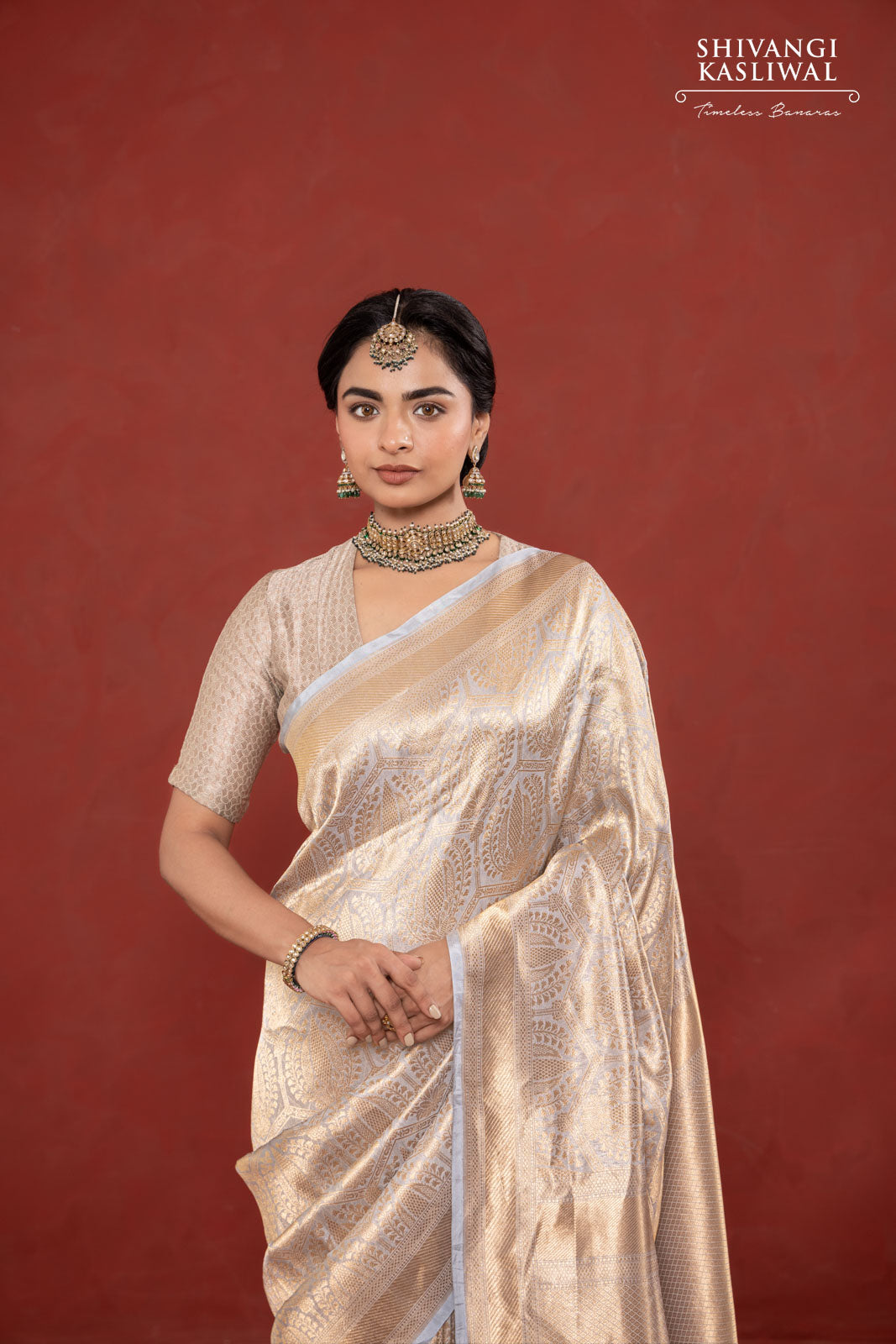 Powder Blue Handwoven Banarasi Silk Tissue Saree