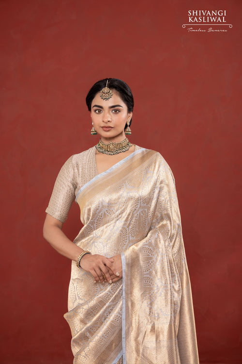 Powder Blue Handwoven Banarasi Silk Tissue Saree
