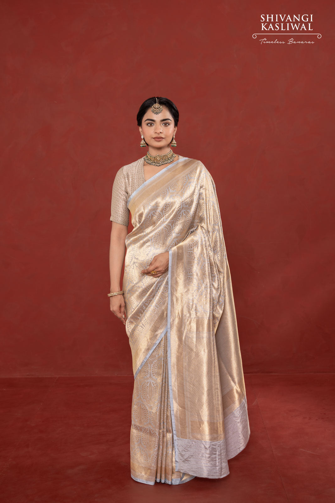 Powder Blue Handwoven Banarasi Silk Tissue Saree