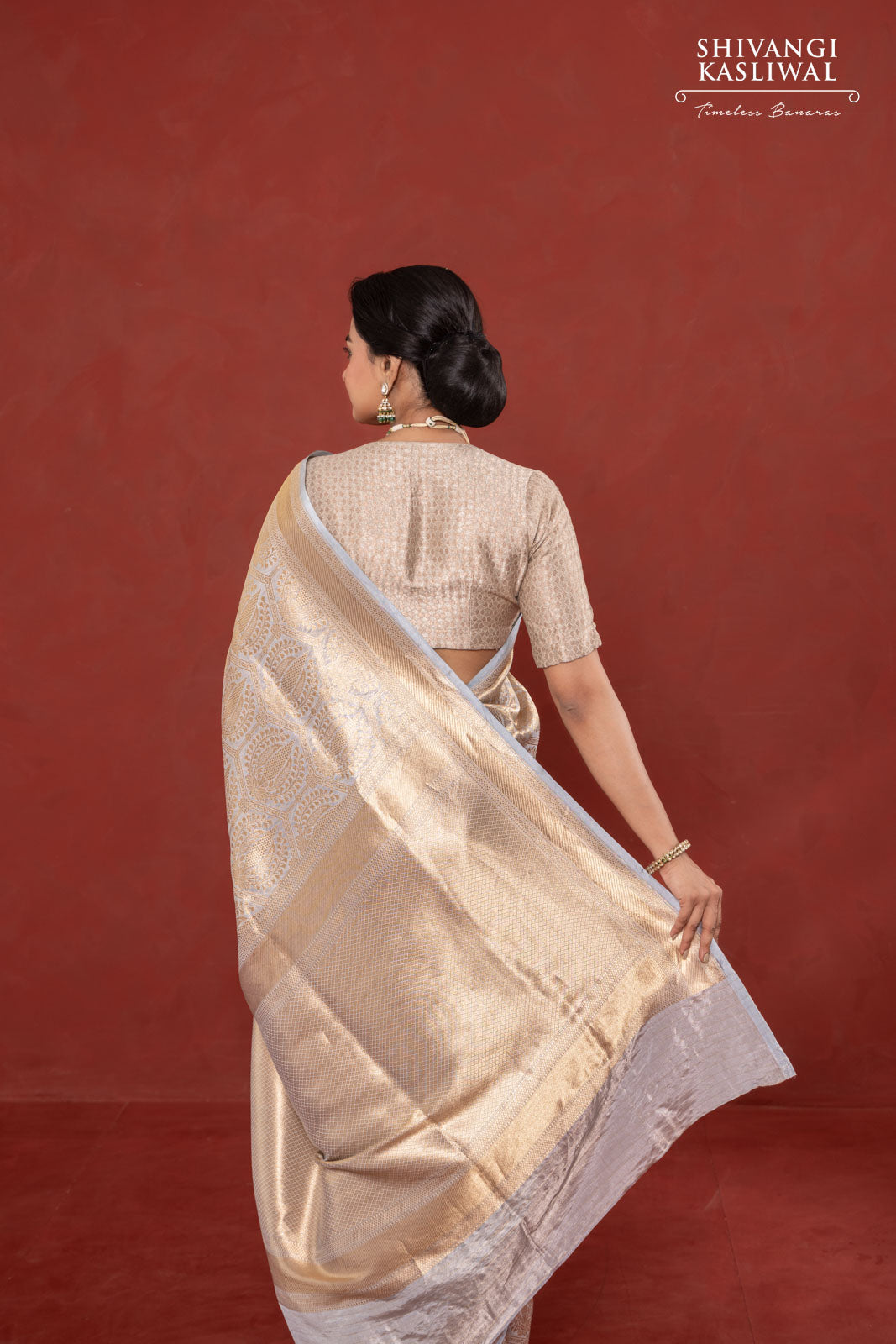Powder Blue Handwoven Banarasi Silk Tissue Saree