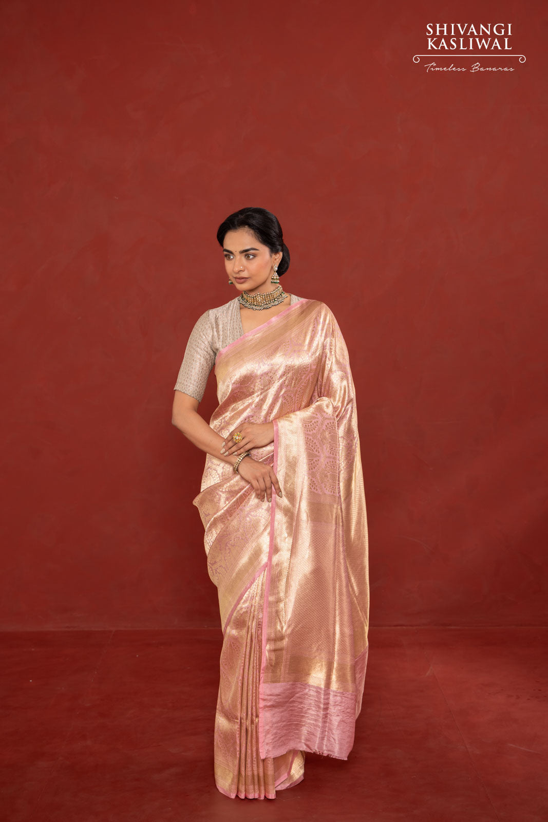 Baby Pink Handwoven Banarasi Silk Tissue Saree