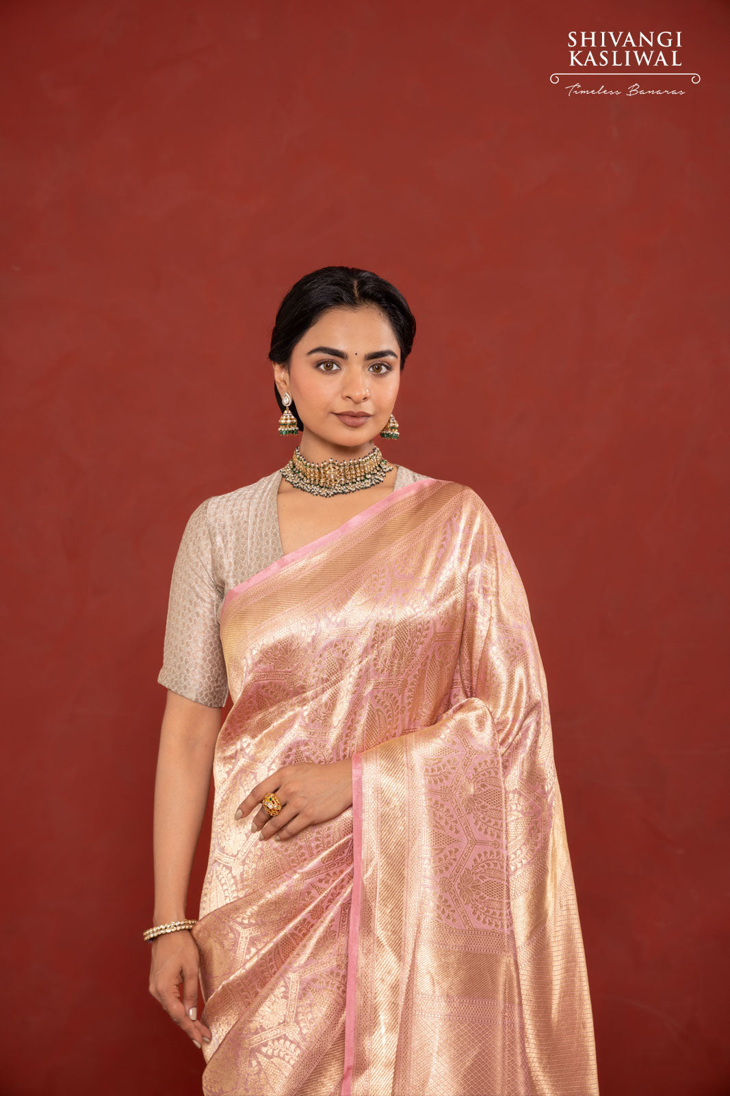 Baby Pink Handwoven Banarasi Silk Tissue Saree