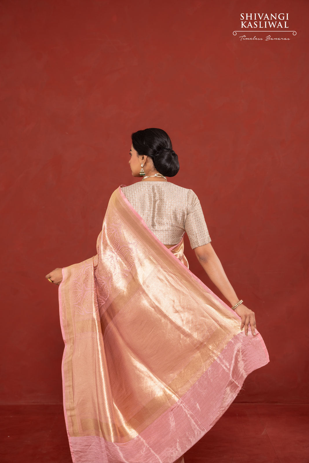 Baby Pink Handwoven Banarasi Silk Tissue Saree