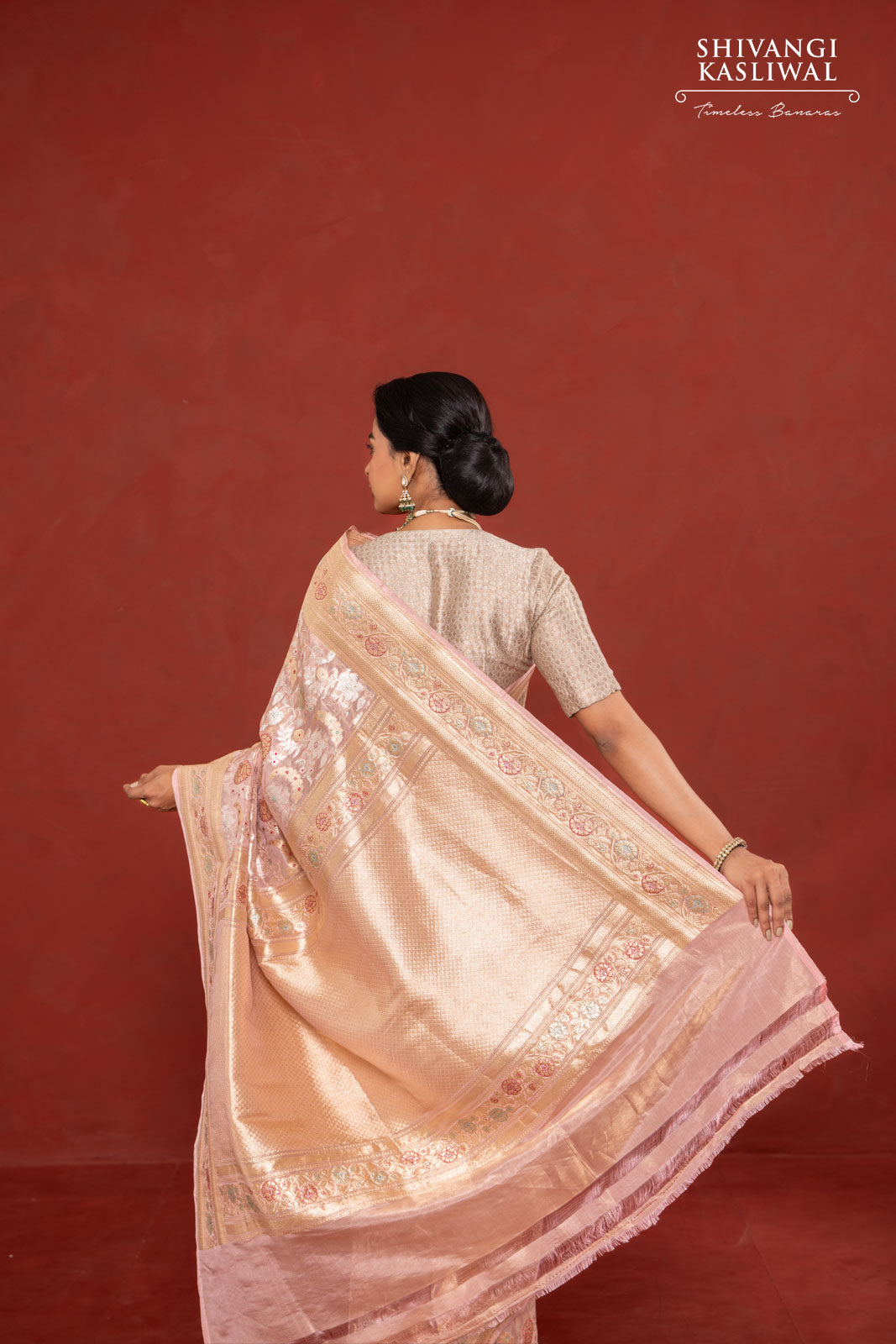 Baby Pink Handwoven Banarasi Kadhua Silk Tissue Saree