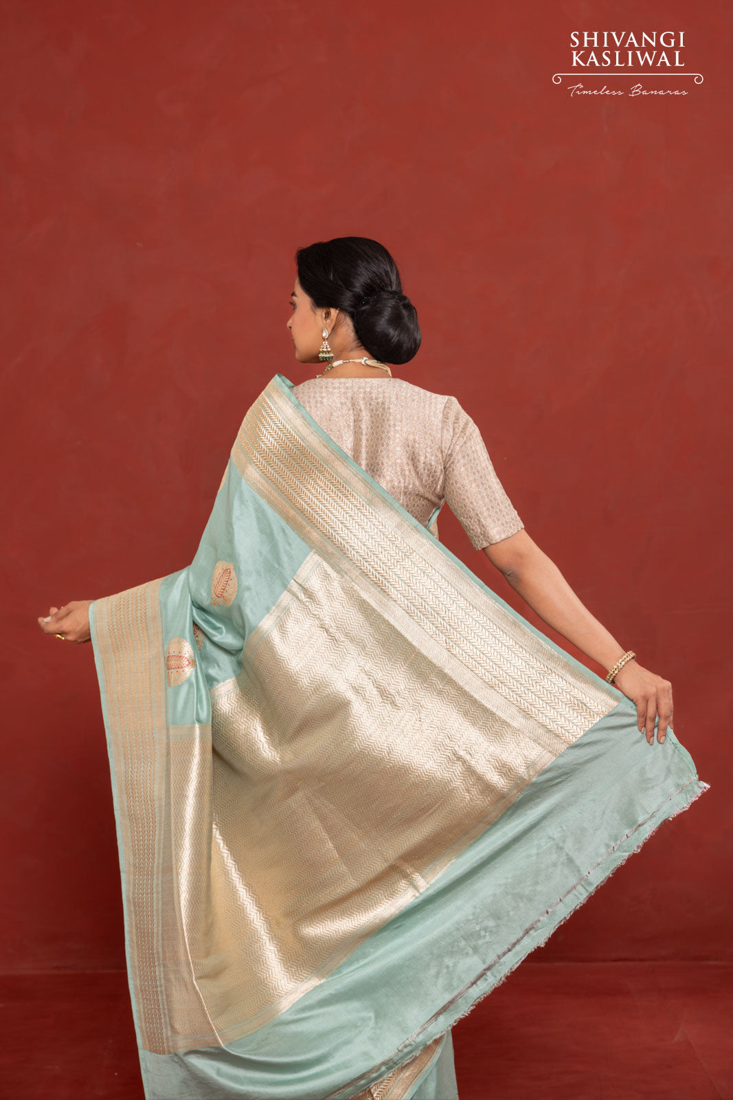 Mint Blue Handwoven Banarasi Kadhua Silk Saree