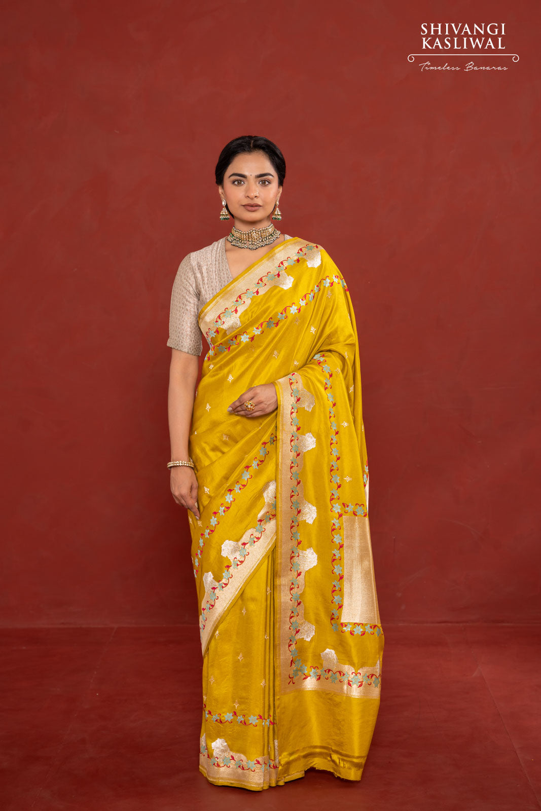 Greenish Yellow Handwoven Banarasi Kadhua Silk Saree