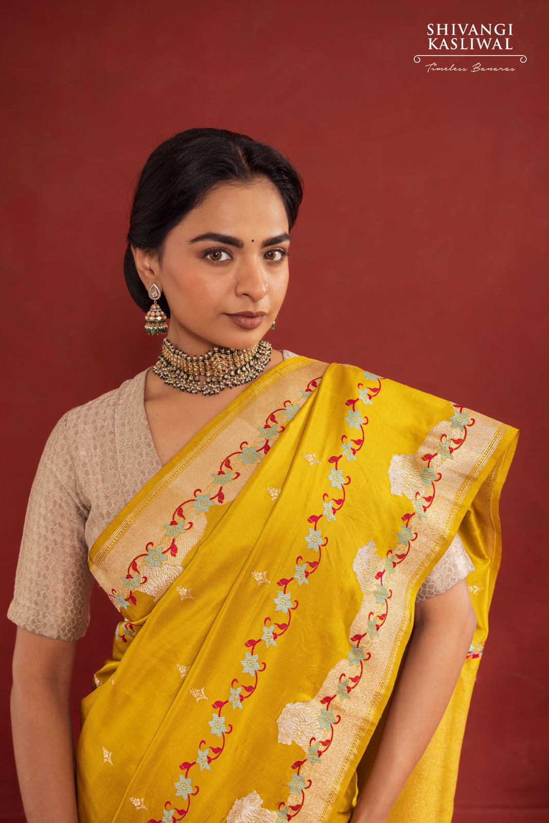 Greenish Yellow Handwoven Banarasi Kadhua Silk Saree