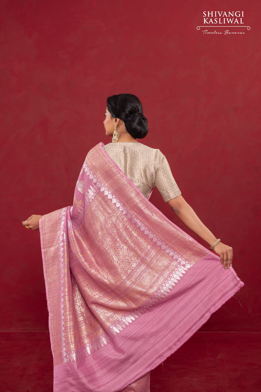 Onion Pink Handwoven Banarasi Kadhua Tussar Georgette Saree