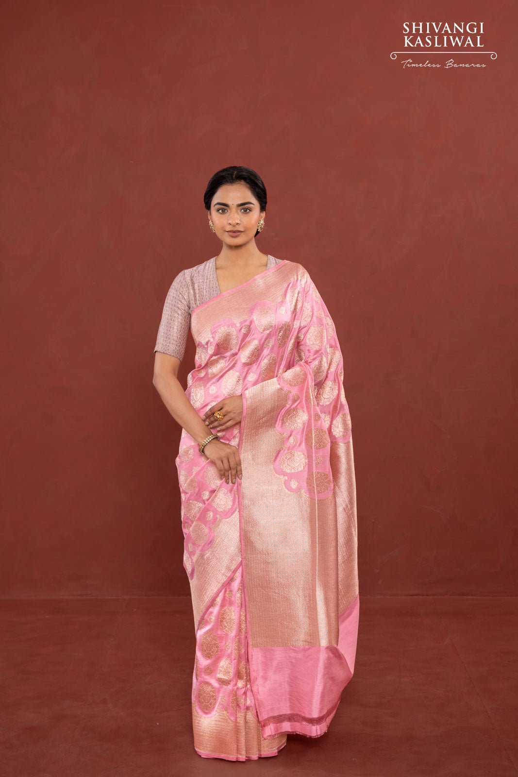 Baby Pink Handwoven Banarasi Kadhua Silk Saree