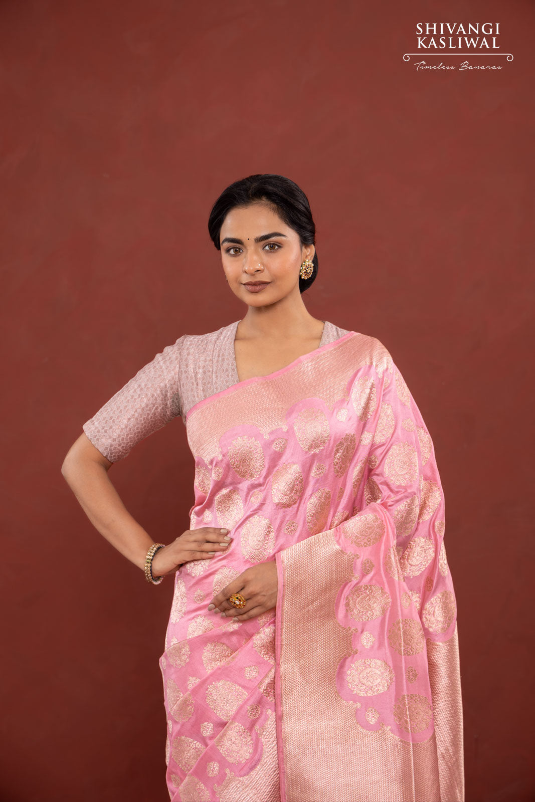 Baby Pink Handwoven Banarasi Kadhua Silk Saree