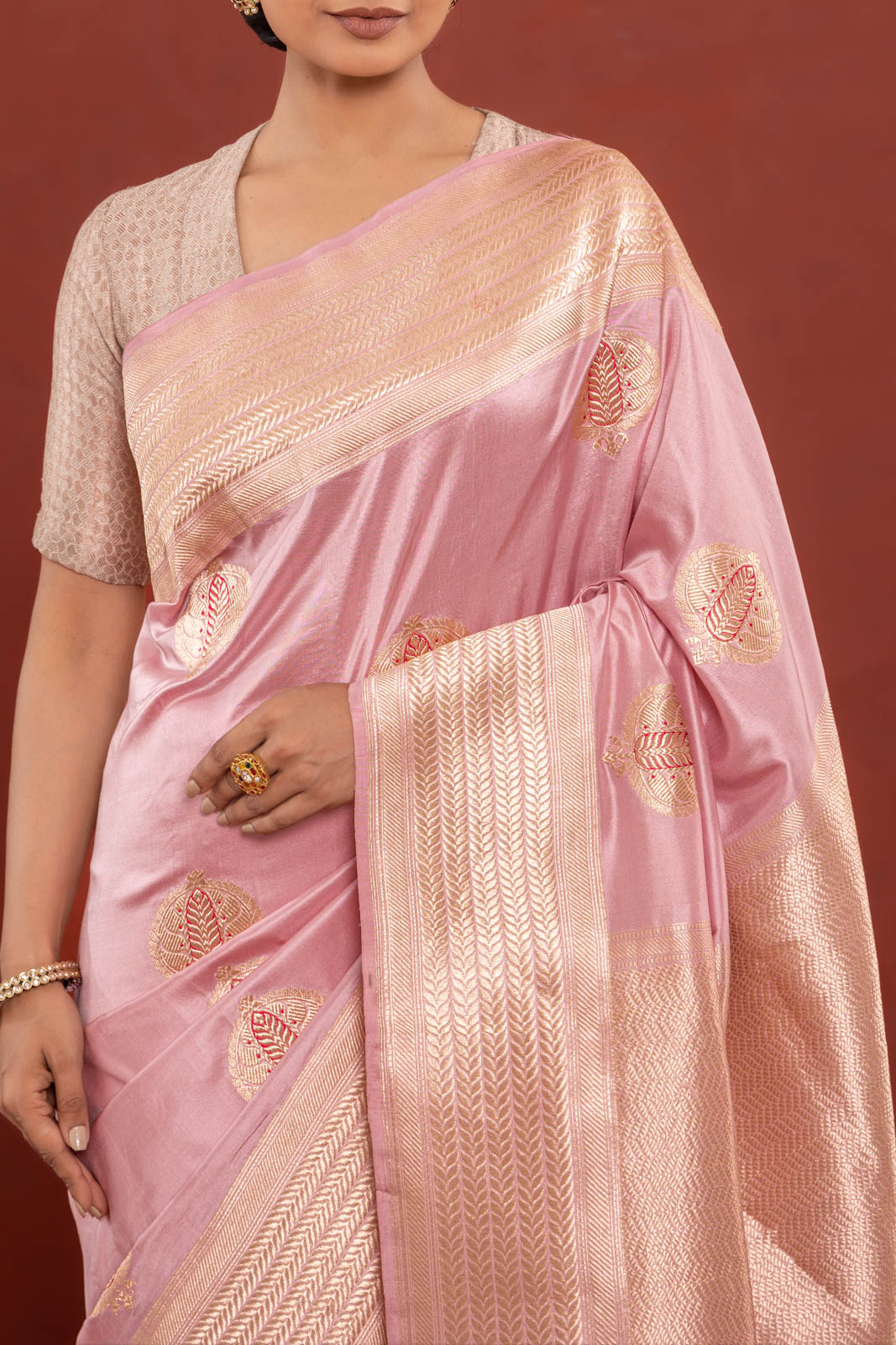 Pink Handwoven Banarasi Kadhua Silk Saree