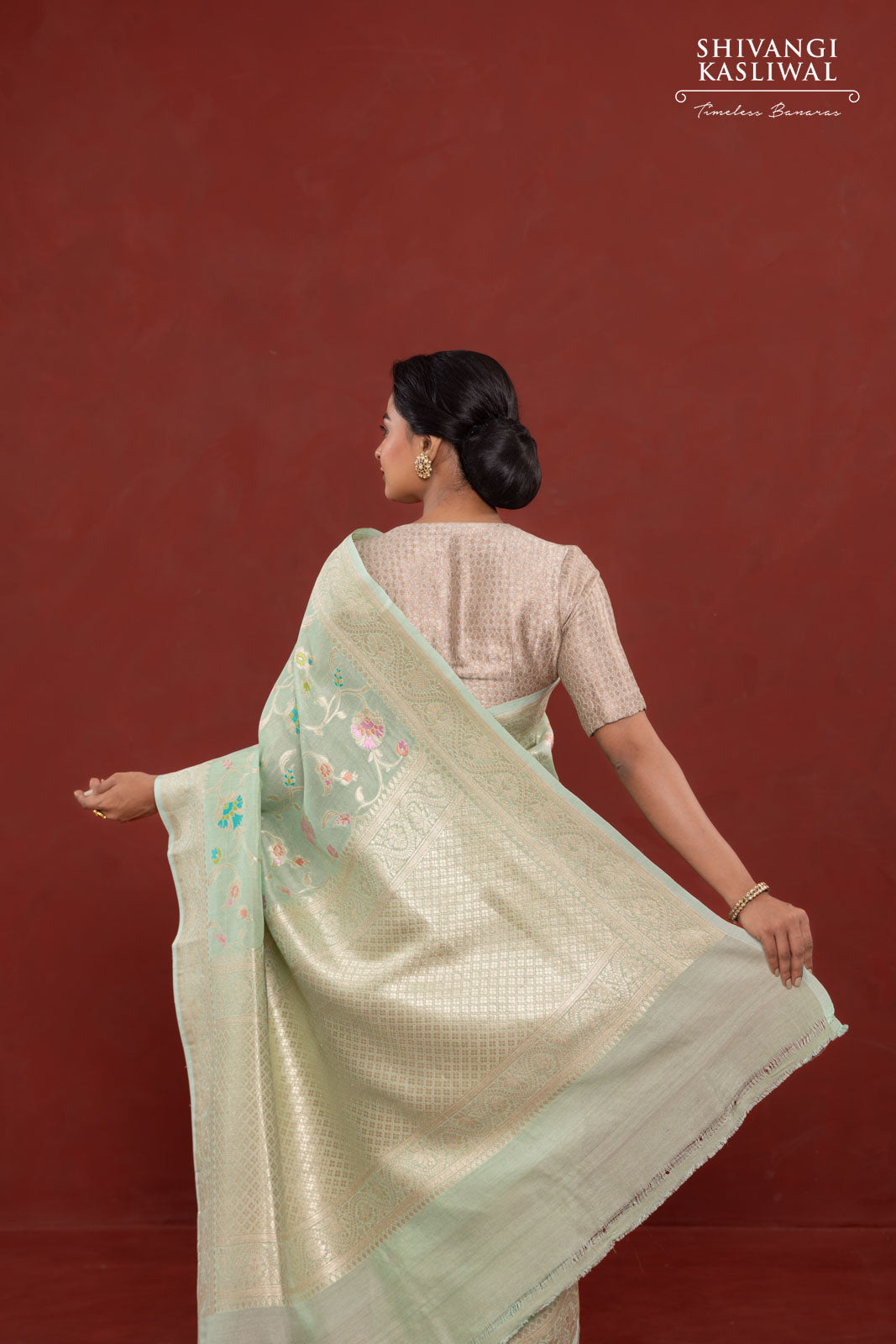 Mint Blue Handwoven Banarasi Tussar Georgette Saree