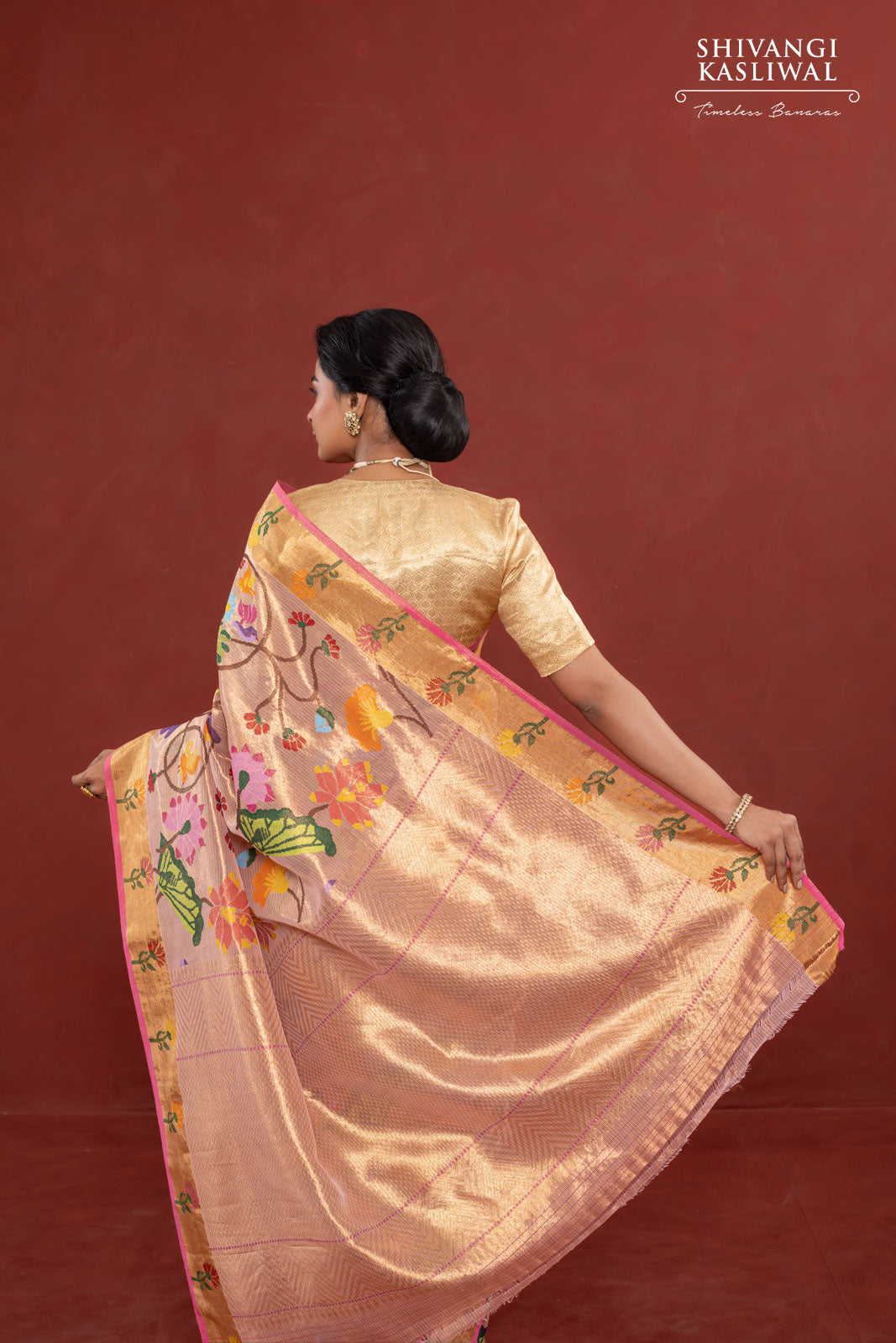 Baby Pink Kota Tissue Real Zari Saree