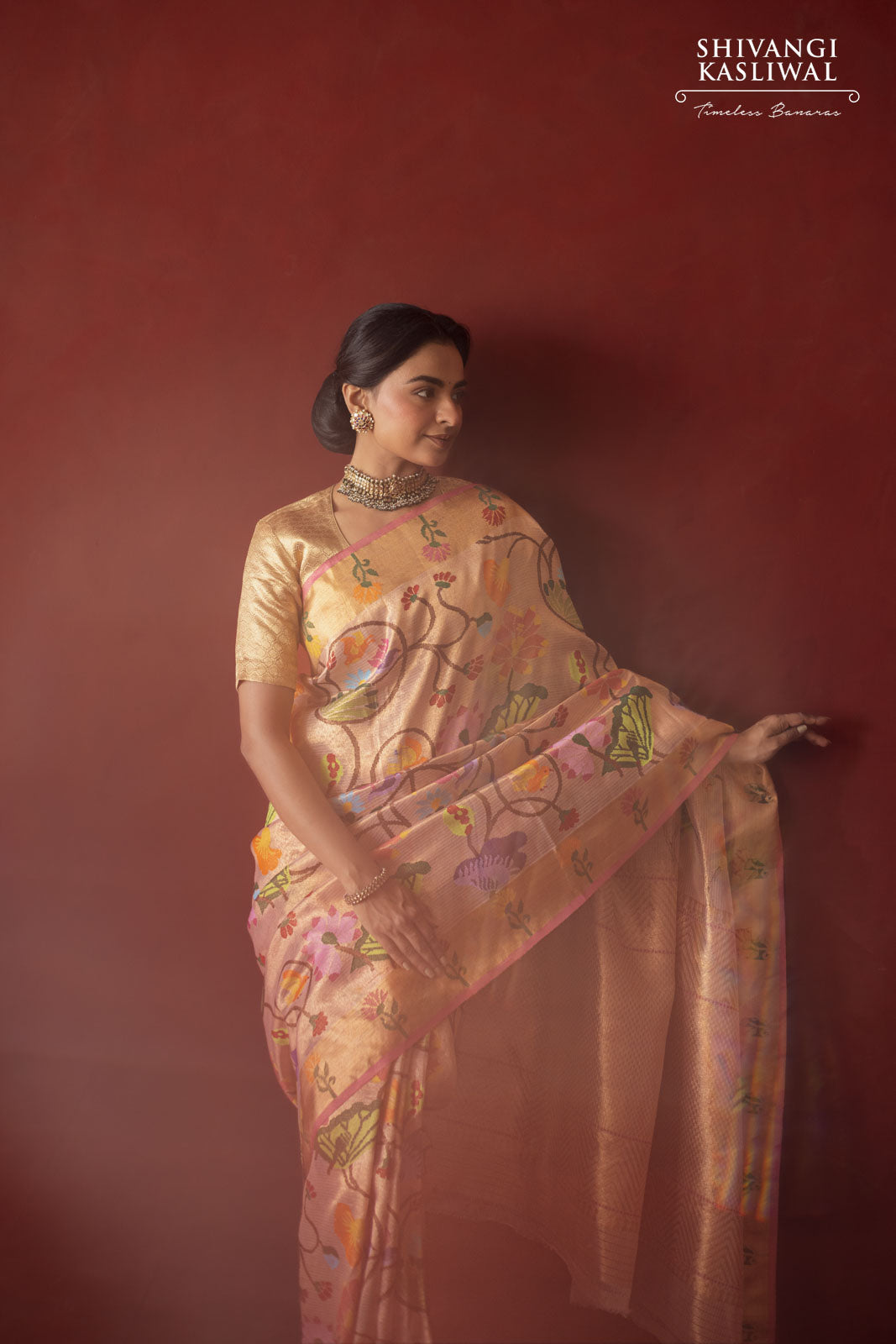 Baby Pink Kota Tissue Real Zari Saree