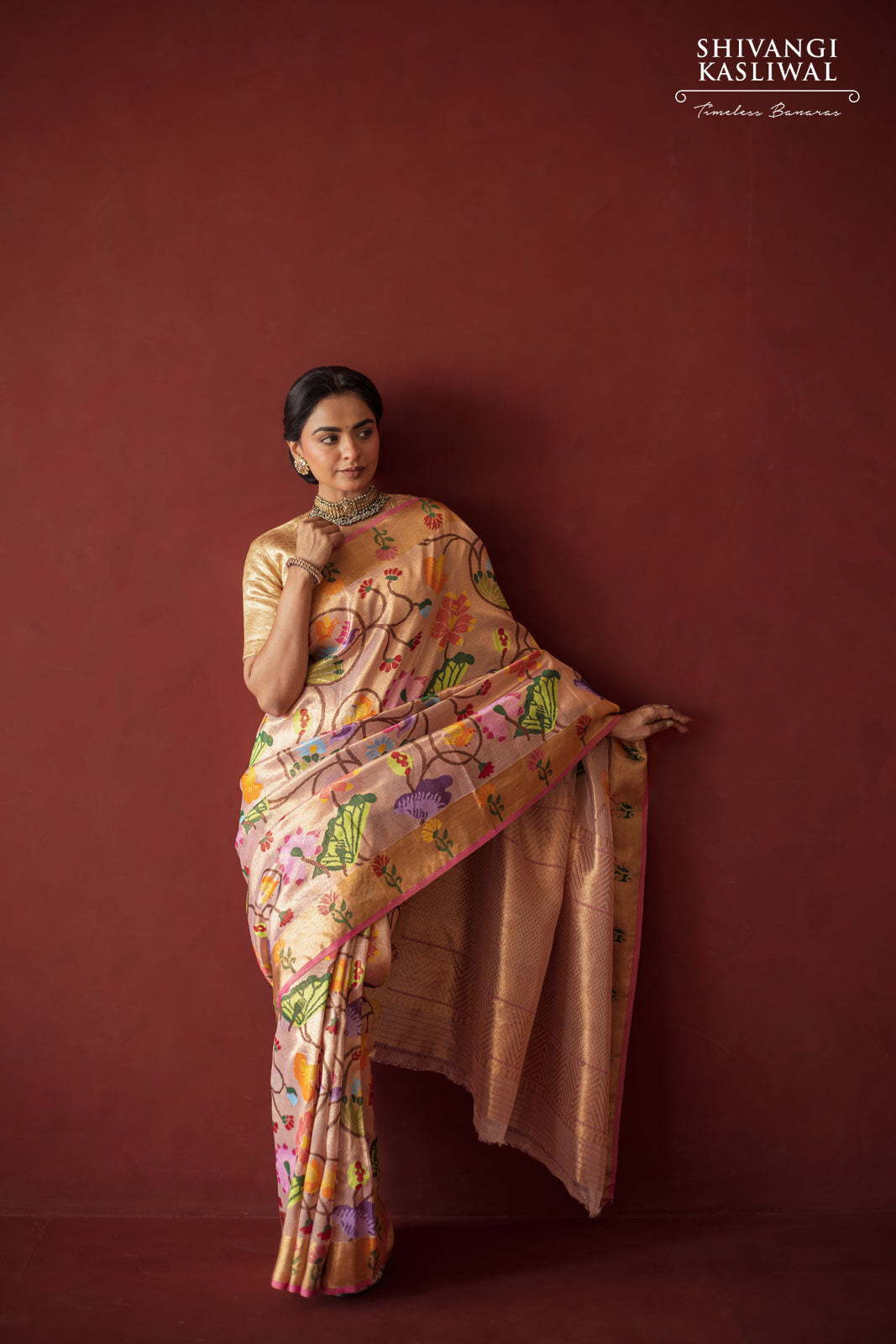 Baby Pink Kota Tissue Real Zari Saree
