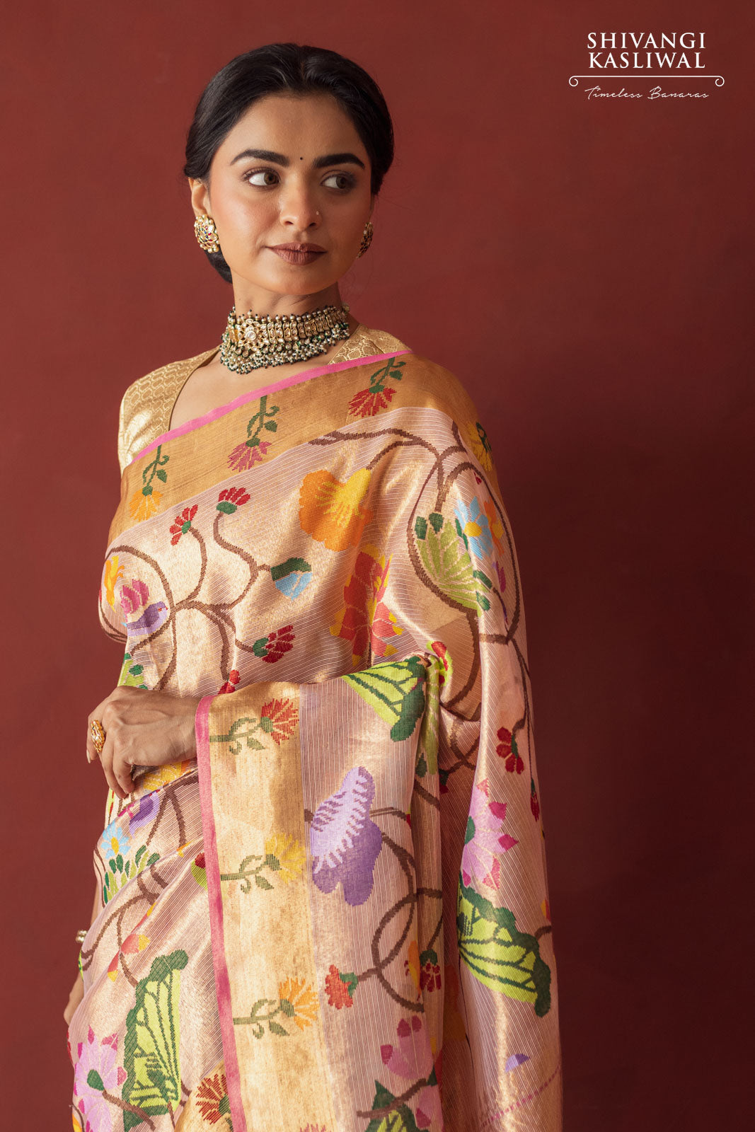 Baby Pink Kota Tissue Real Zari Saree