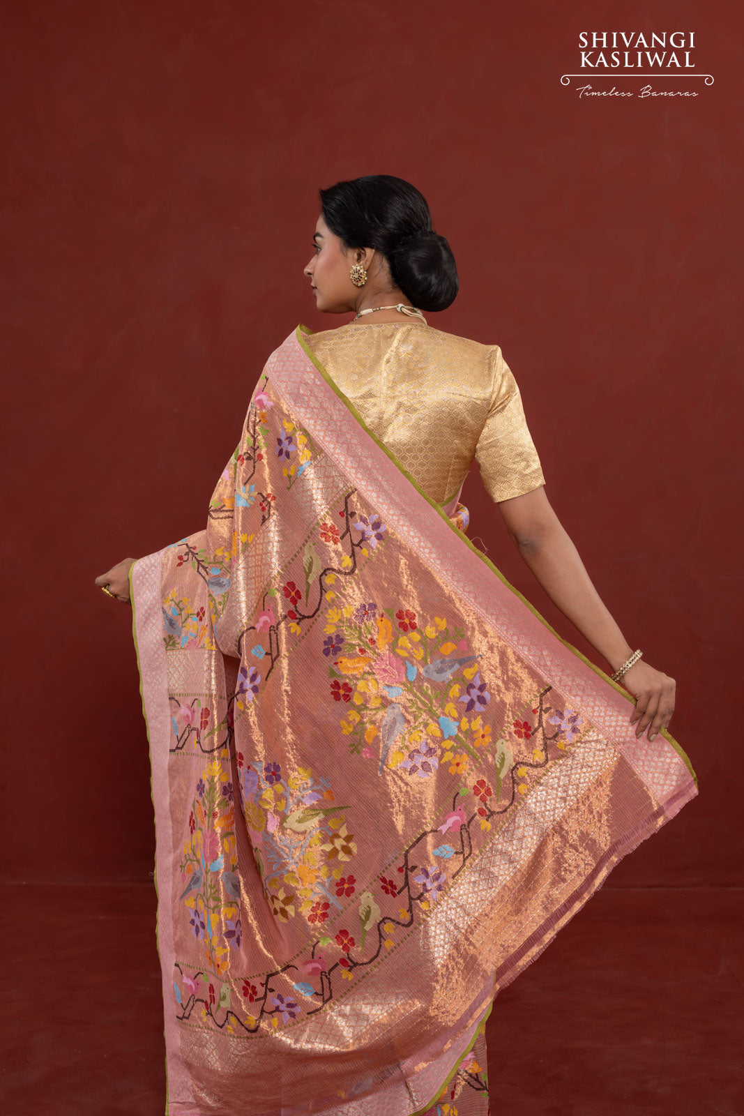 Baby Pink Kota Tissue Real Zari Saree