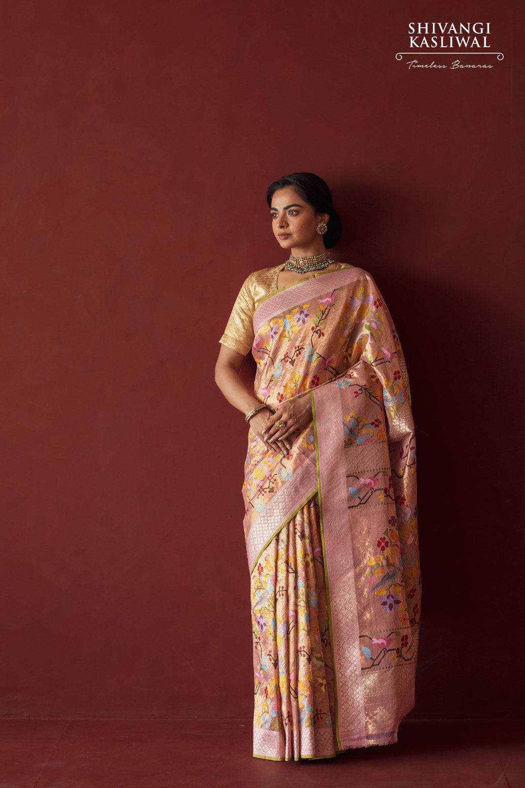 Baby Pink Kota Tissue Real Zari Saree
