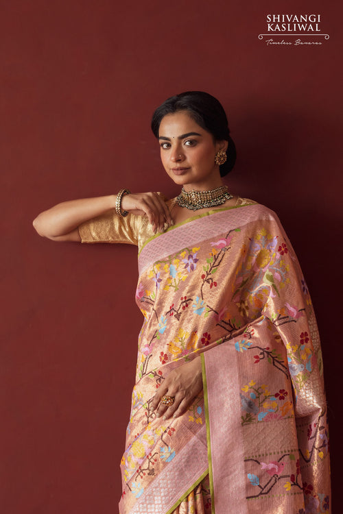 Baby Pink Kota Tissue Real Zari Saree
