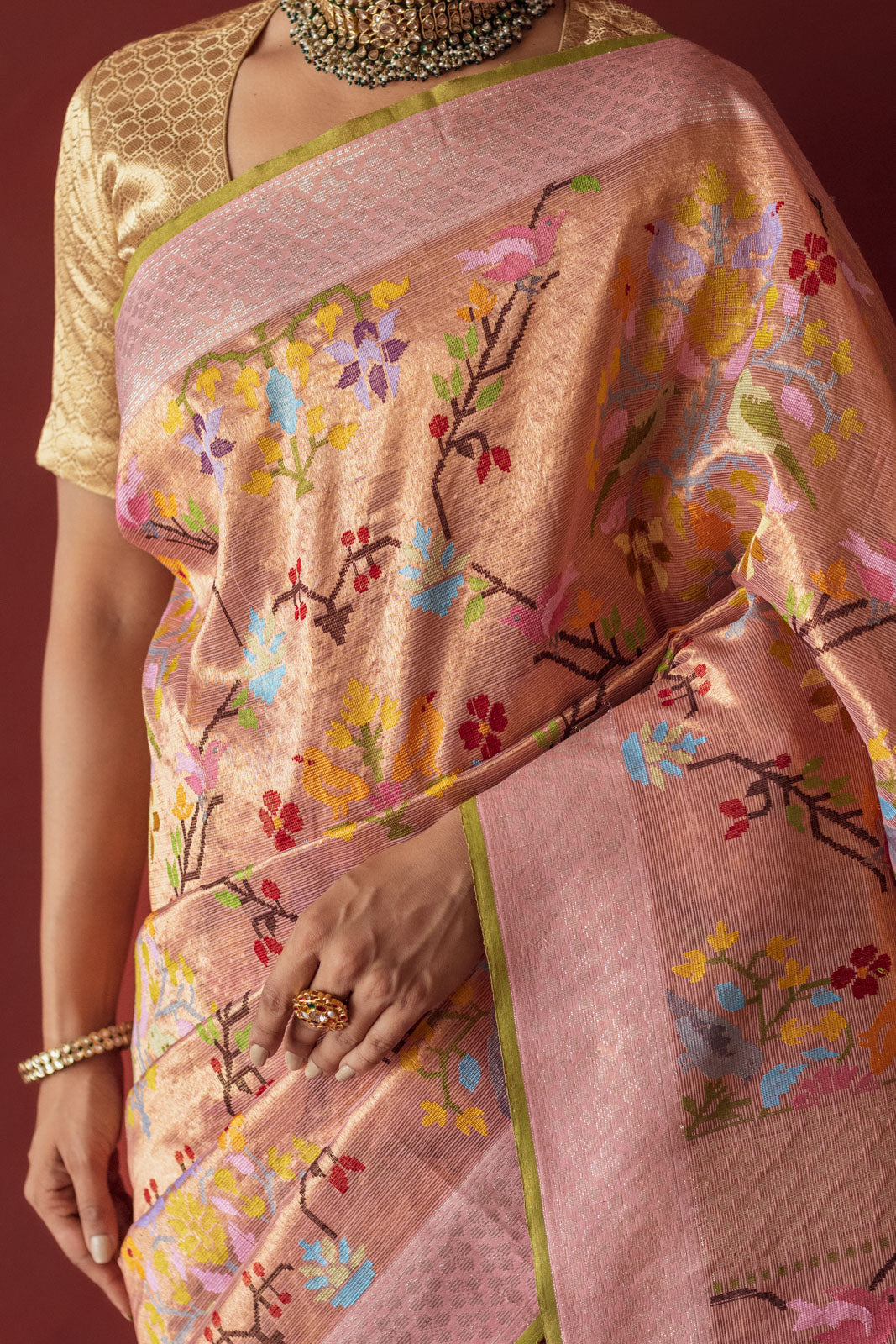 Baby Pink Kota Tissue Real Zari Saree