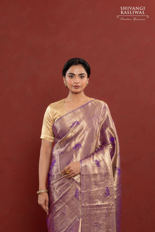 Purple Handwoven Banarasi Silk Saree