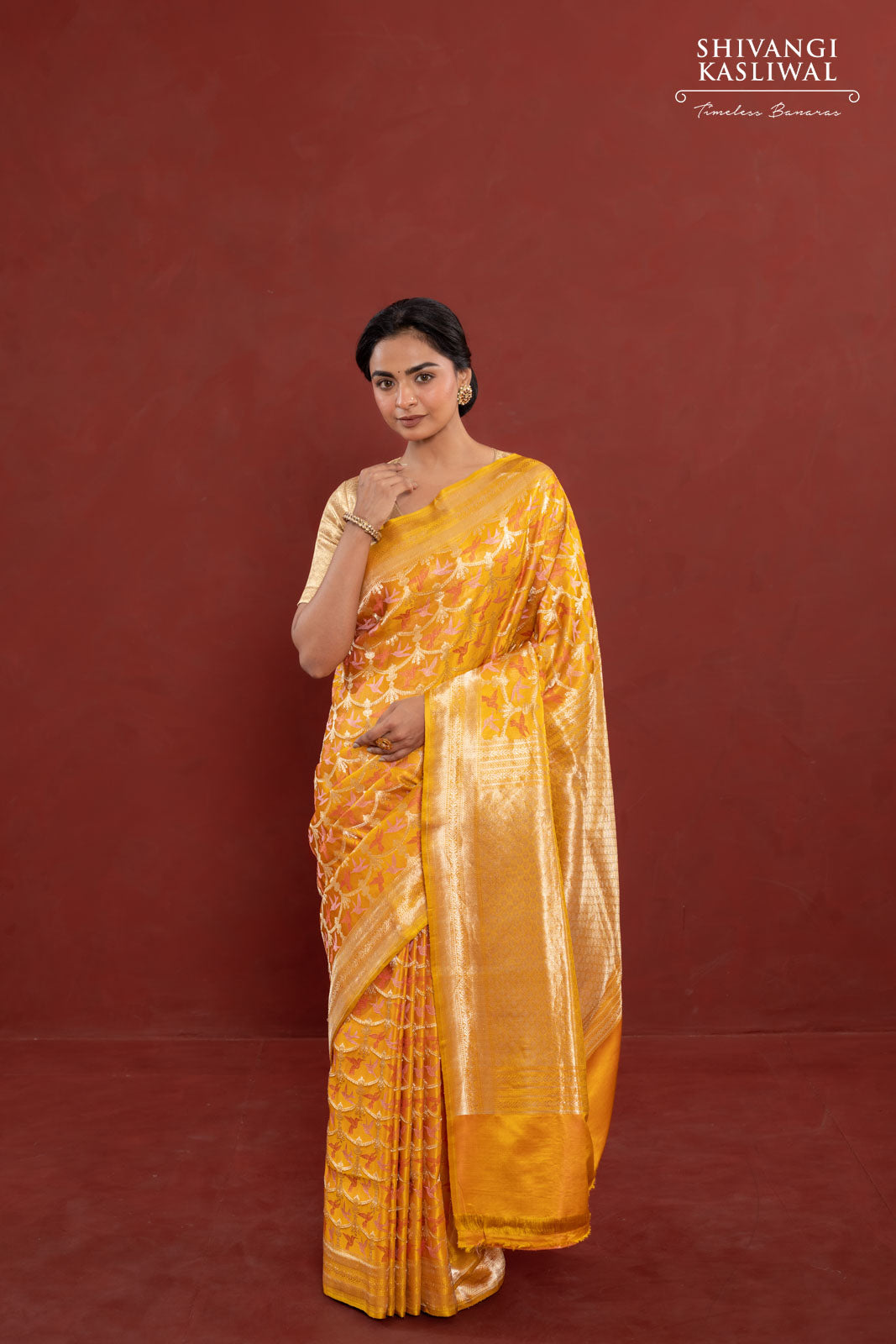 Mustard Yellow Handwoven Banarasi Satin Silk Saree