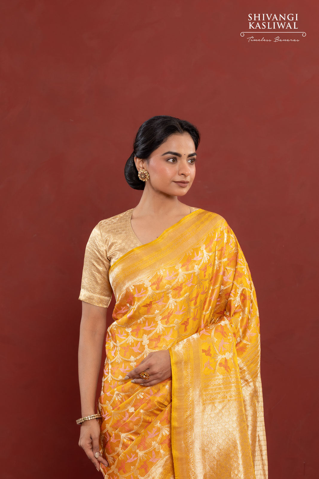 Mustard Yellow Handwoven Banarasi Satin Silk Saree