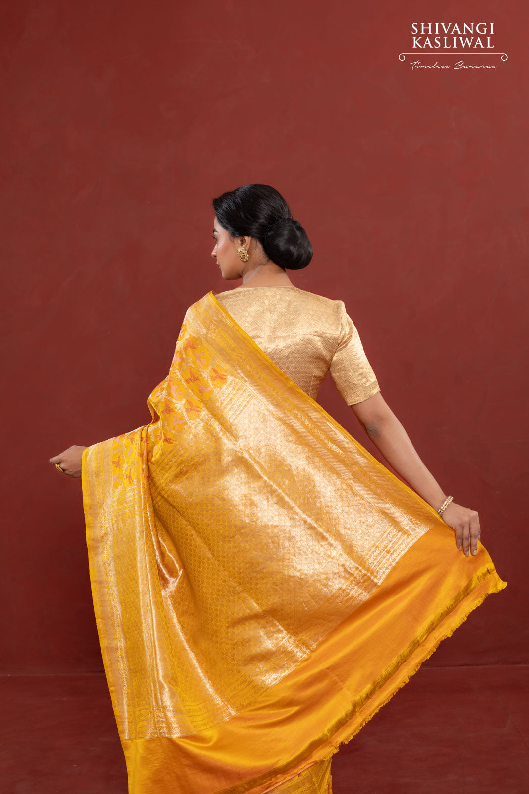 Mustard Yellow Handwoven Banarasi Satin Silk Saree