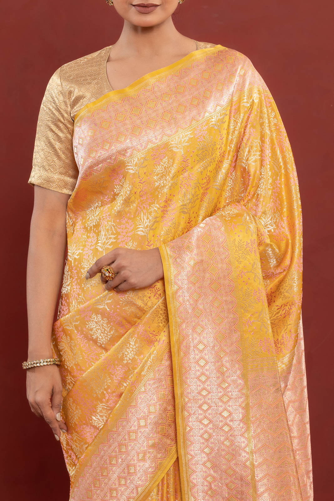 Yellow Handwoven Banarasi Satin Silk Saree