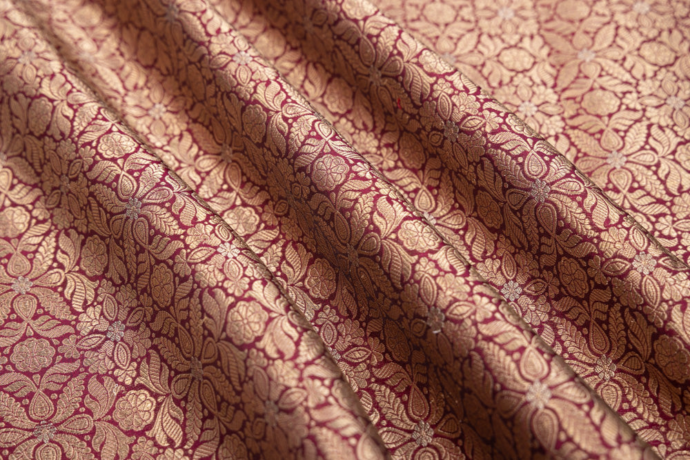 Wine Handwoven Banarasi Brocade Fabric