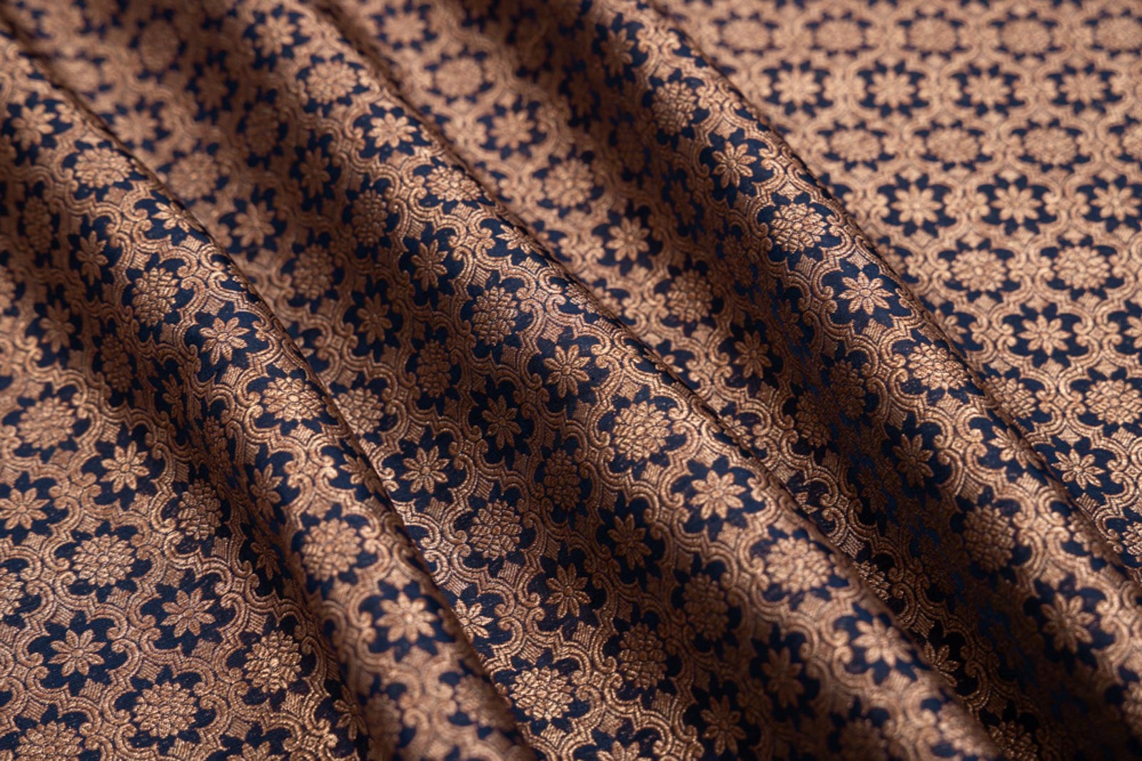 Midnight Blue Handwoven Banarasi Brocade Fabric