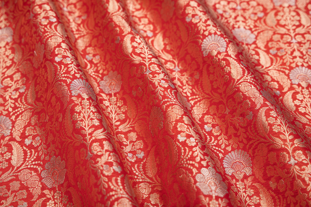 Red Handwoven Banarasi Brocade Fabric