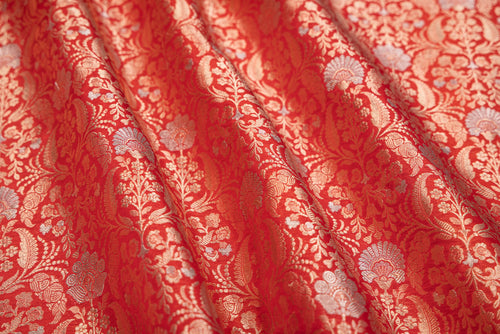 Red Handwoven Banarasi Brocade Fabric