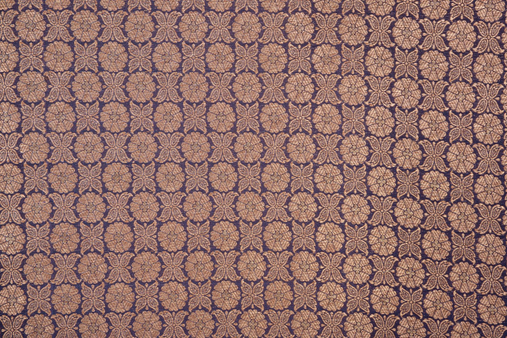 Navy Blue Handwoven Banarasi Brocade Fabric