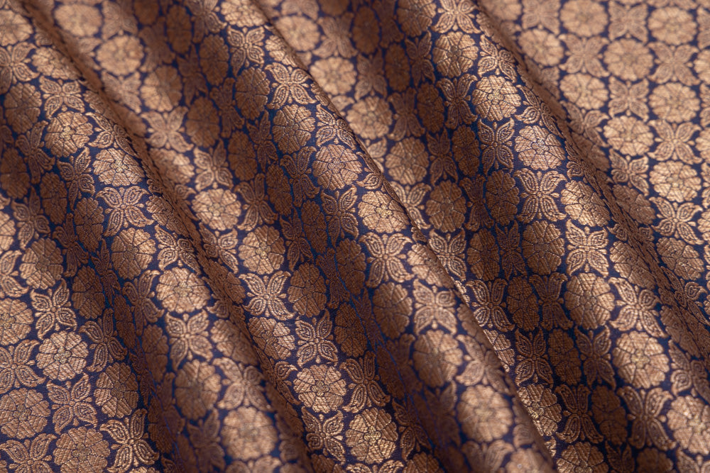 Navy Blue Handwoven Banarasi Brocade Fabric