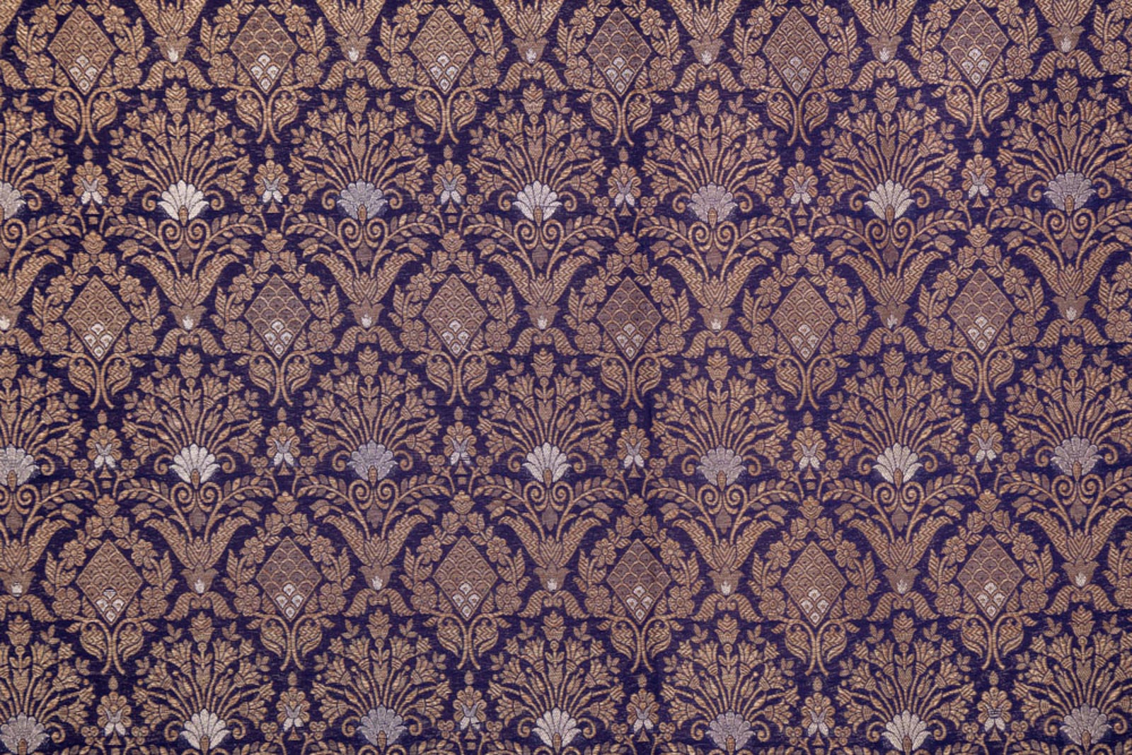 Navy Blue Handwoven Banarasi Brocade Fabric