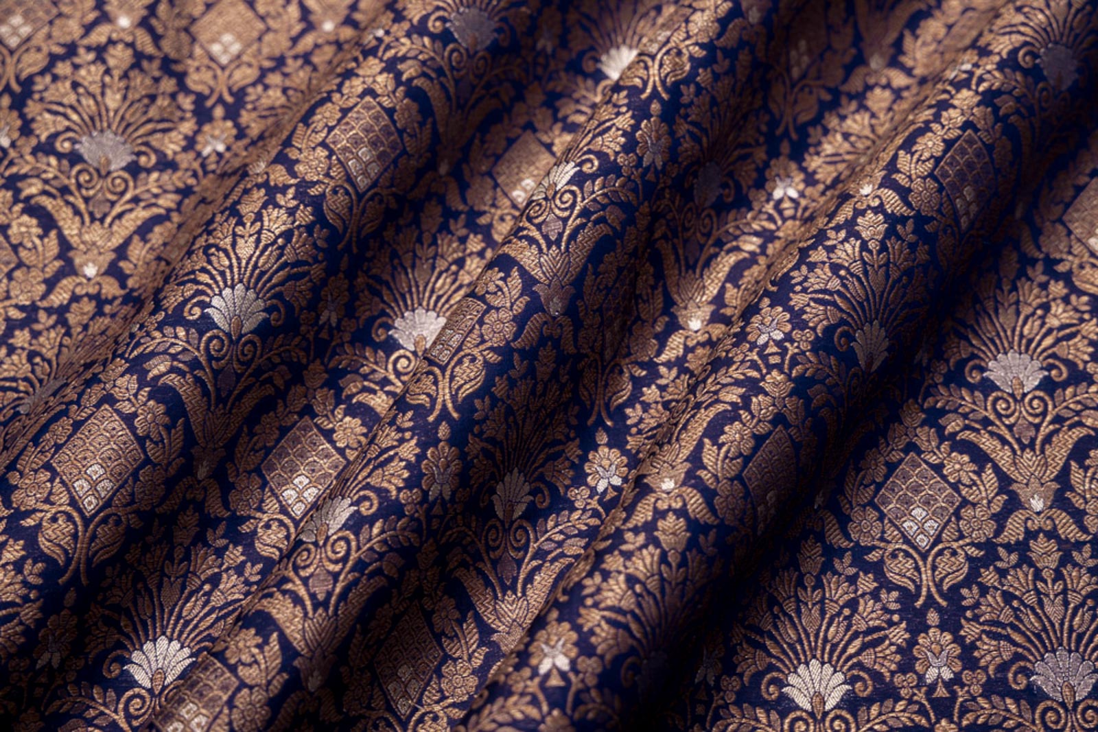 Navy Blue Handwoven Banarasi Brocade Fabric