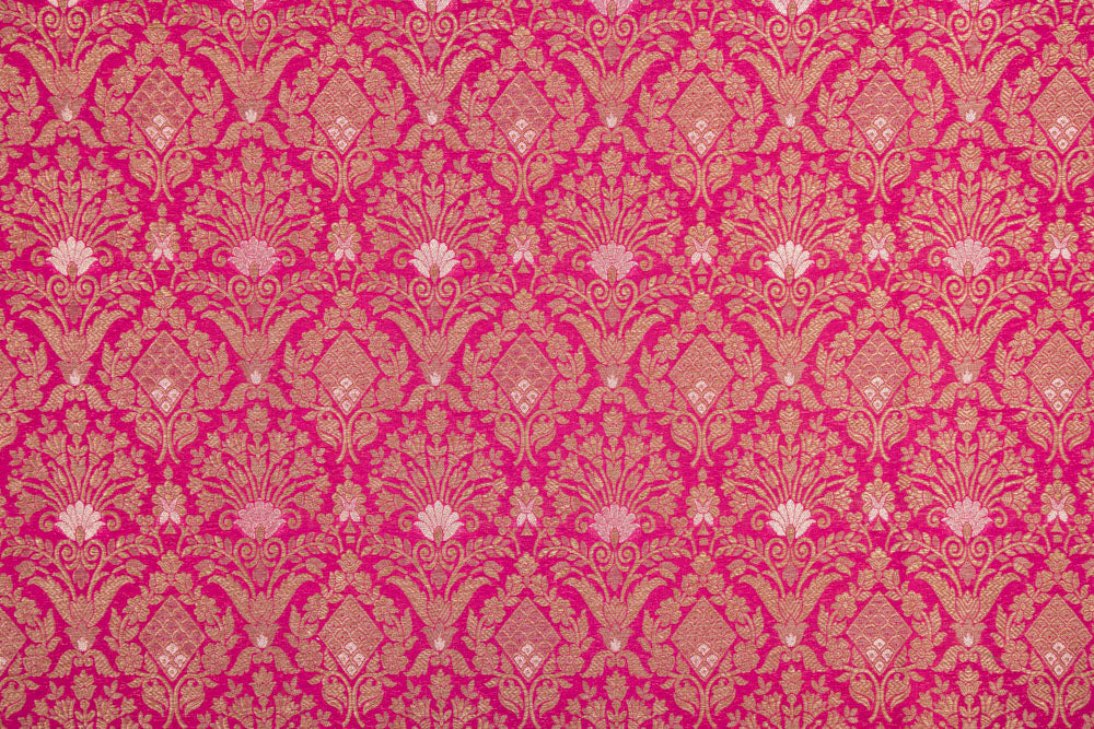 Fuchsia Pink Handwoven Banarasi Brocade Fabric