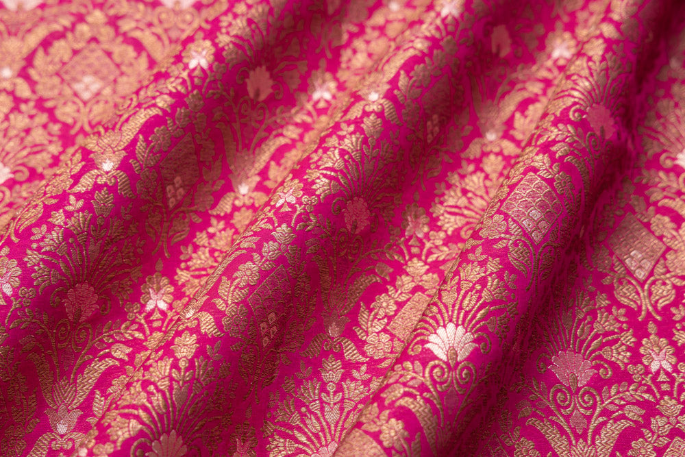 Fuchsia Pink Handwoven Banarasi Brocade Fabric