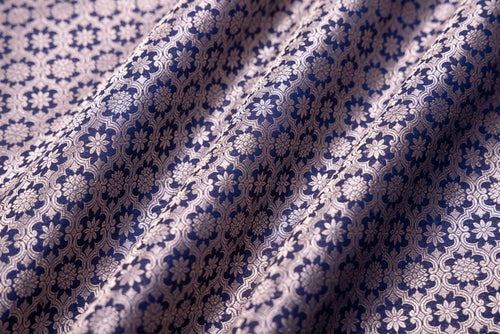 Midnight Blue Handwoven Banarasi Brocade Fabric