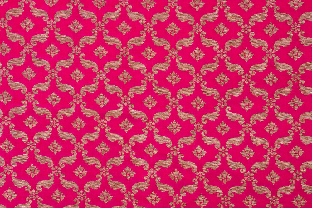 Pink Dual Tone Handwoven Banarasi Silk Fabric