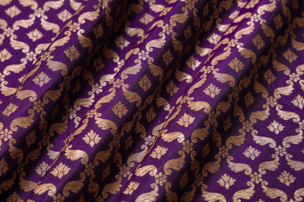 Purple Handwoven Banarasi Silk Fabric