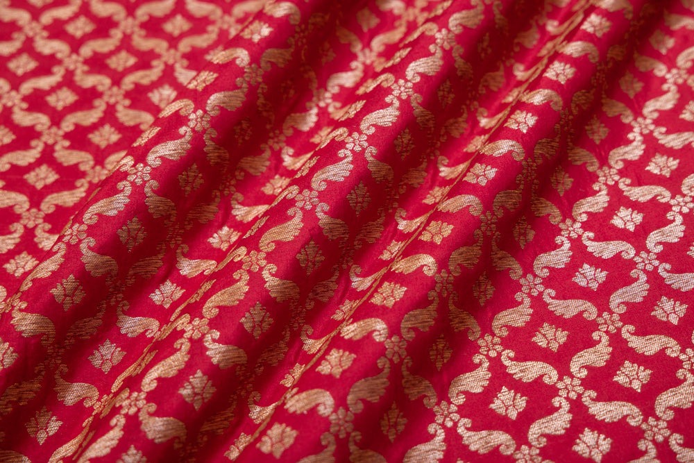 Maroon Handwoven Banarasi Silk Fabric