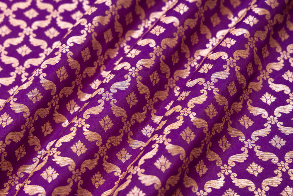 Magenta Purple Handwoven Banarasi Silk Fabric