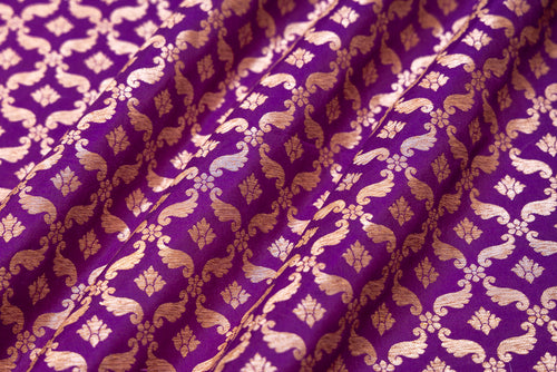 Magenta Purple Handwoven Banarasi Silk Fabric