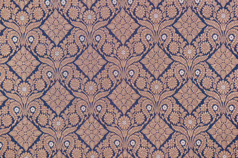 Navy Blue Handwoven Banarasi Brocade Fabric